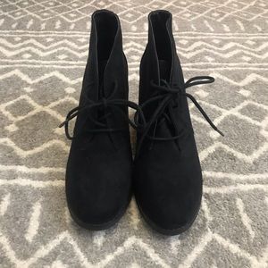 Black Lace-up Faux Suede Booties
